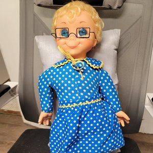 MRS BEASLEY Doll 1967*RARE Curly Hair!*She TALKS!!!*Super Clean*Repro Glasses!!
